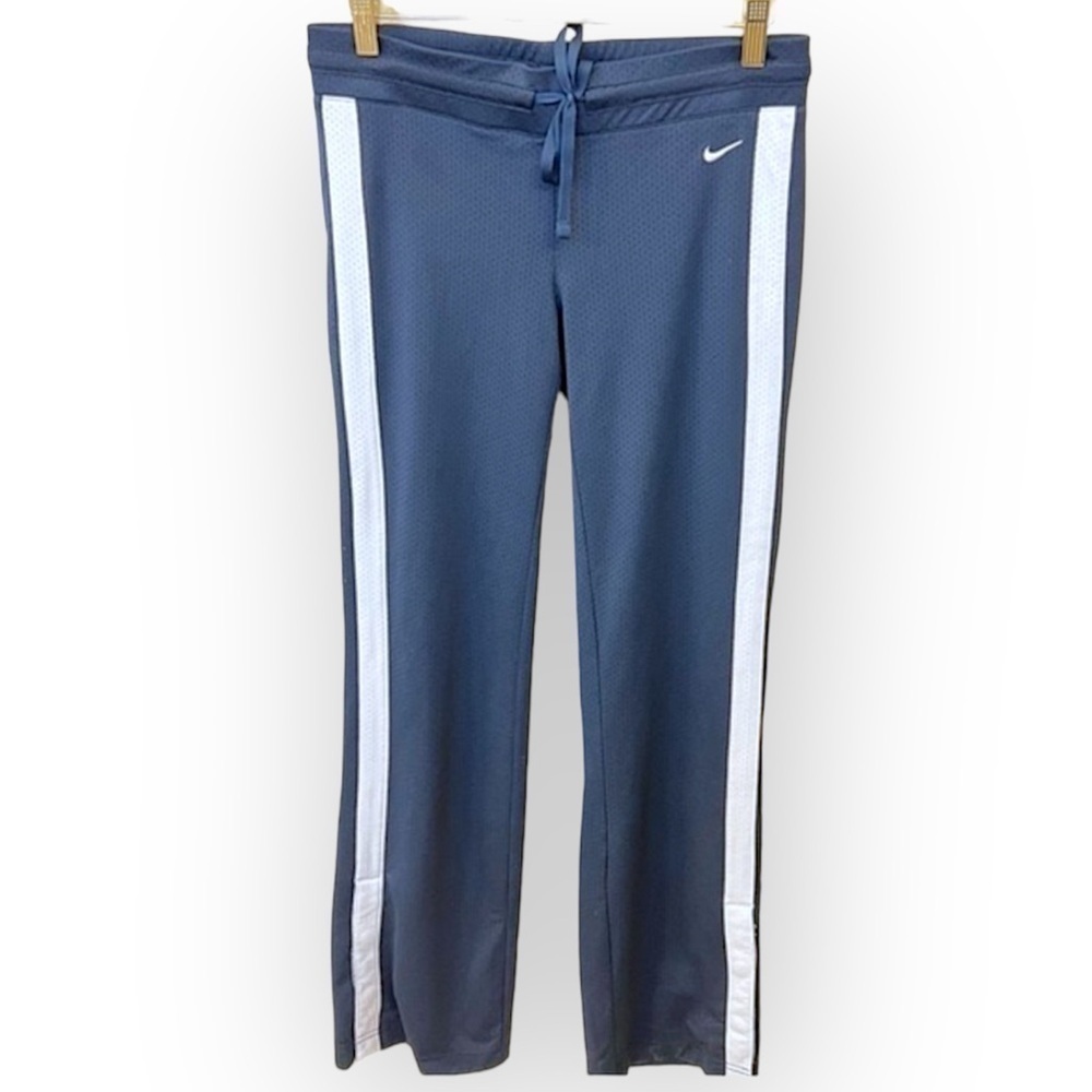 Nike straight leg pants, split hem w snaps, perforated, fully lined, navy blue S
